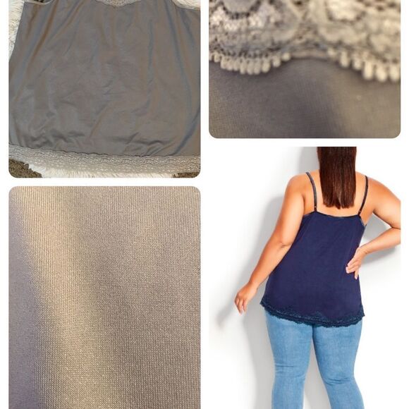 Plus Size Grey, silver Shimmer Lace Border Cami Tank - Picture 1 of 4